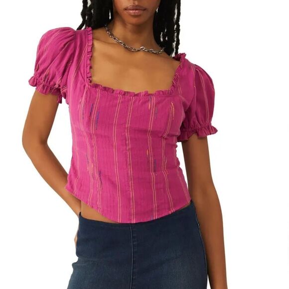 FREE PEOPLE Seratonin Corset Top in Raspberry Sherbert size small New! - Picture 1 of 12